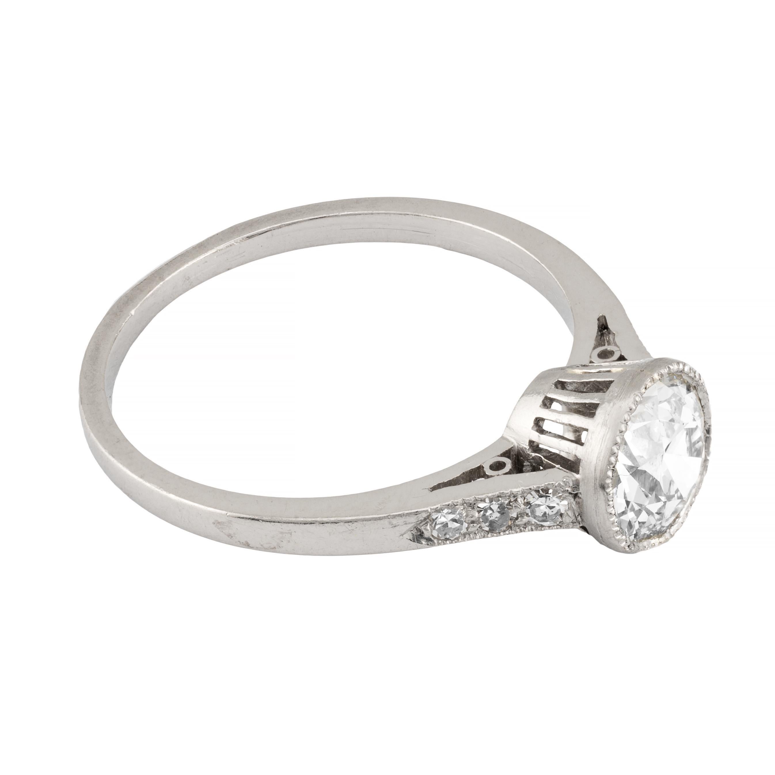 Edwardian 1.22ctw Bezel Set European Cut Diamond Engagement Ring Platinum In Good Condition For Sale In Boston, MA
