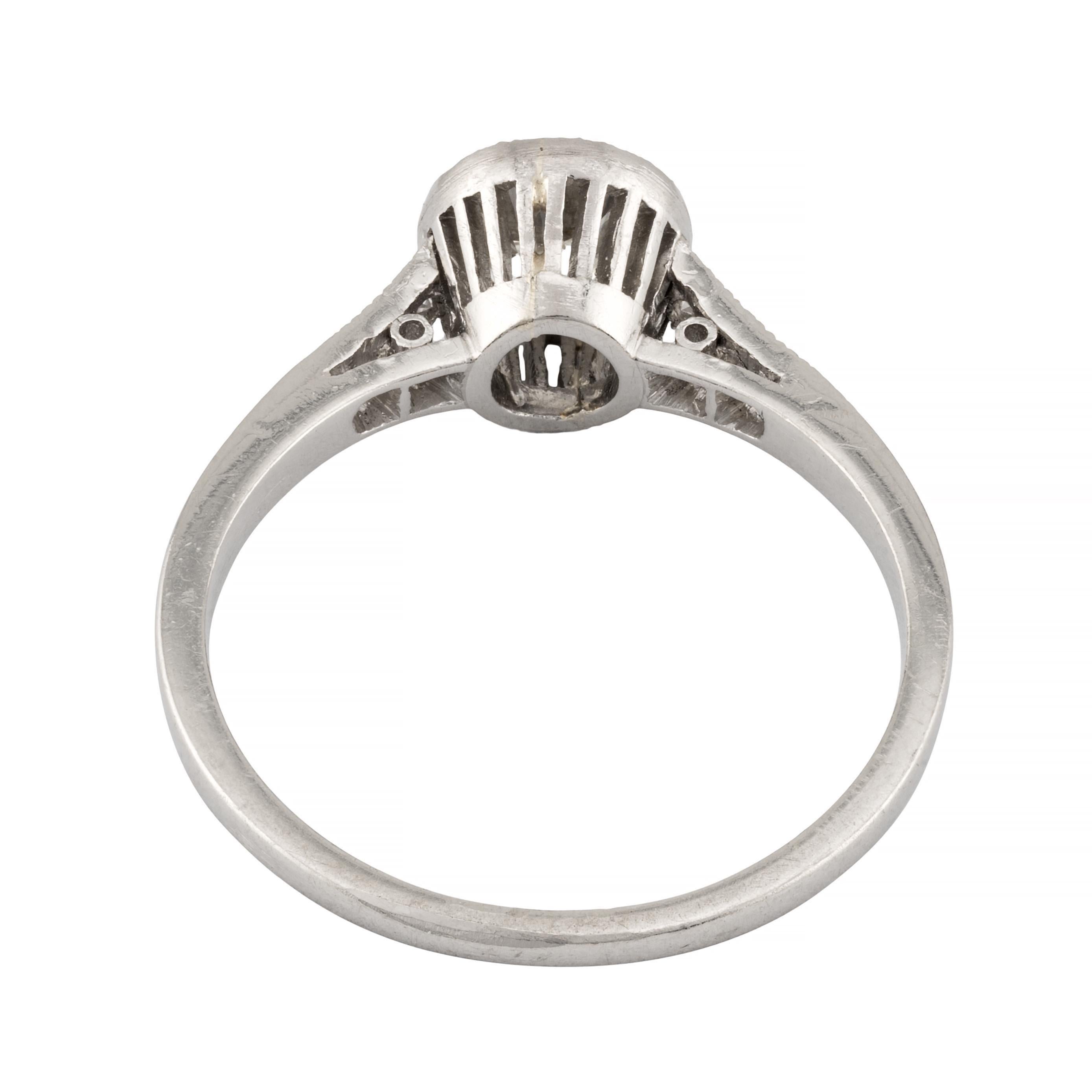 Edwardian 1.22ctw Bezel Set European Cut Diamond Engagement Ring Platinum For Sale 1