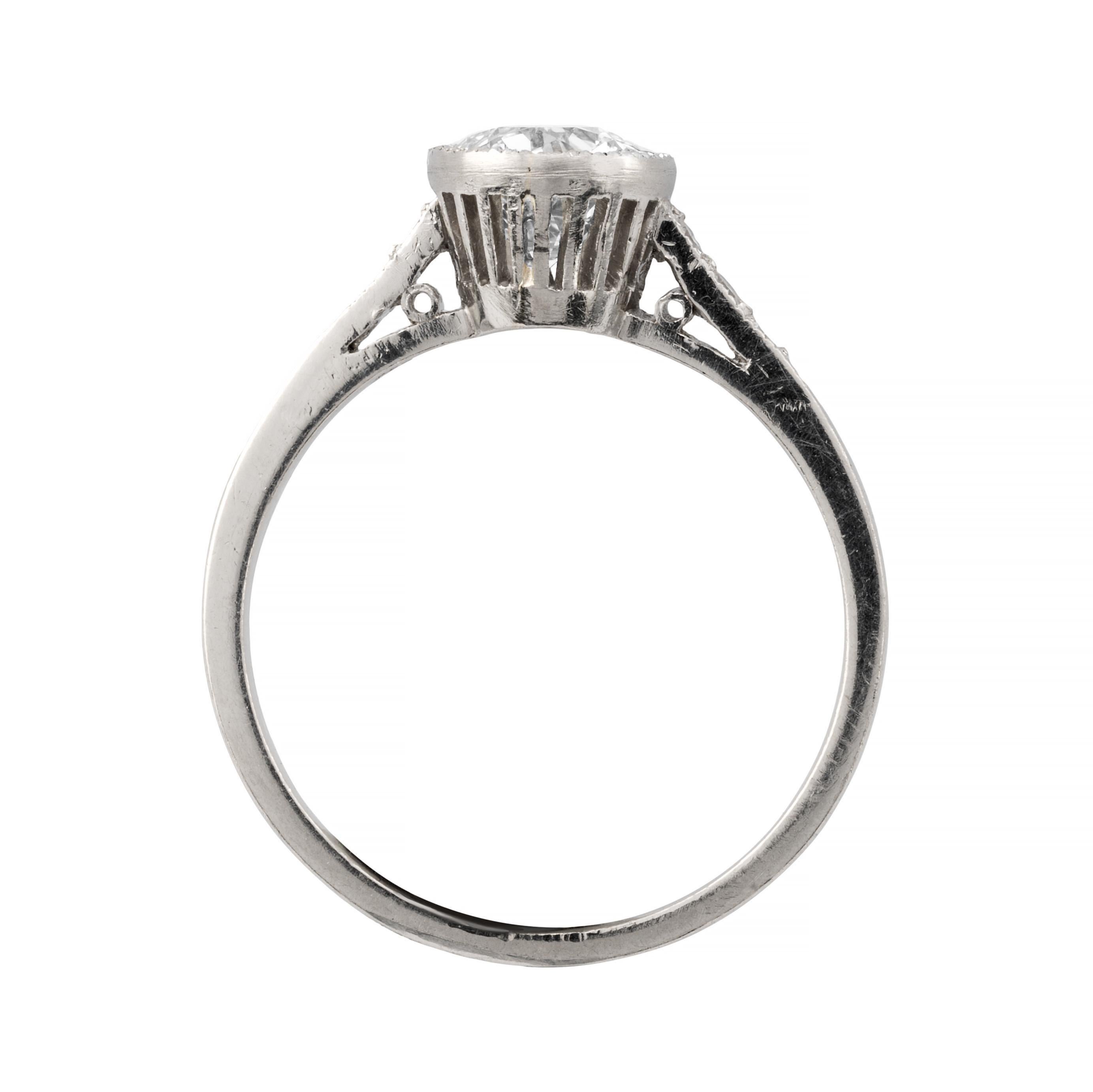 Edwardian 1.22ctw Bezel Set European Cut Diamond Engagement Ring Platinum For Sale 2