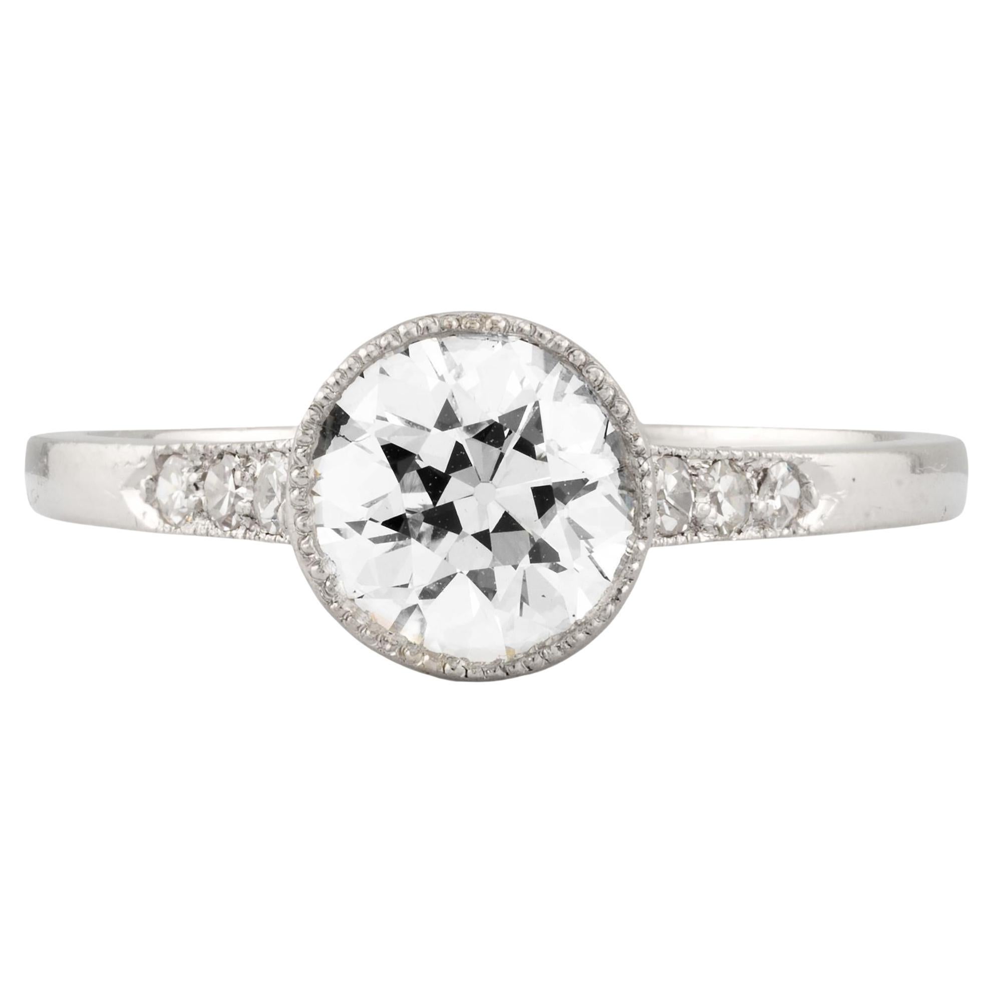 Edwardian 1.22ctw Bezel Set European Cut Diamond Engagement Ring Platinum