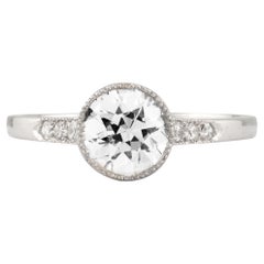 Antique Edwardian 1.22ctw Bezel Set European Cut Diamond Engagement Ring Platinum