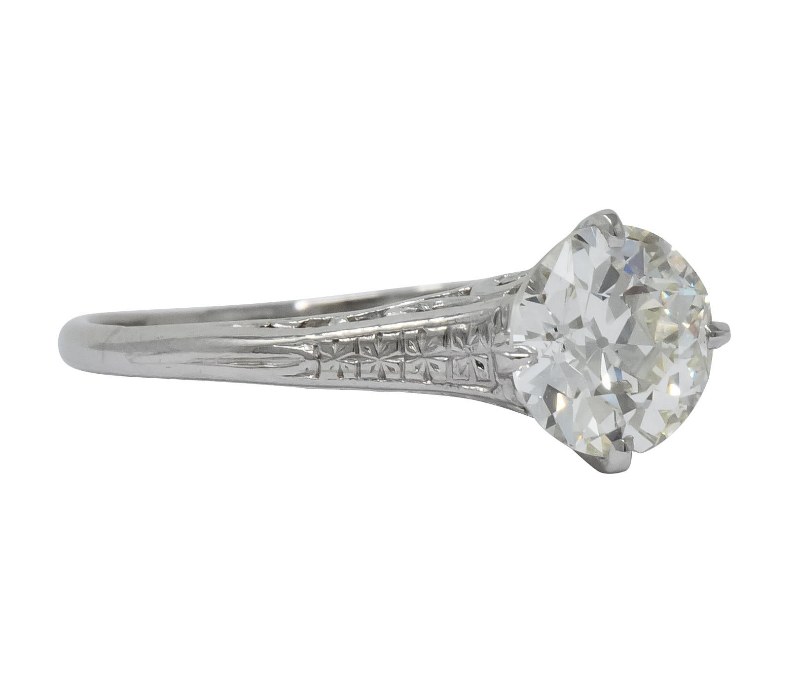 Edwardian 1.23 Carat Diamond Platinum Solitaire Engagement Ring GIA In Excellent Condition In Philadelphia, PA