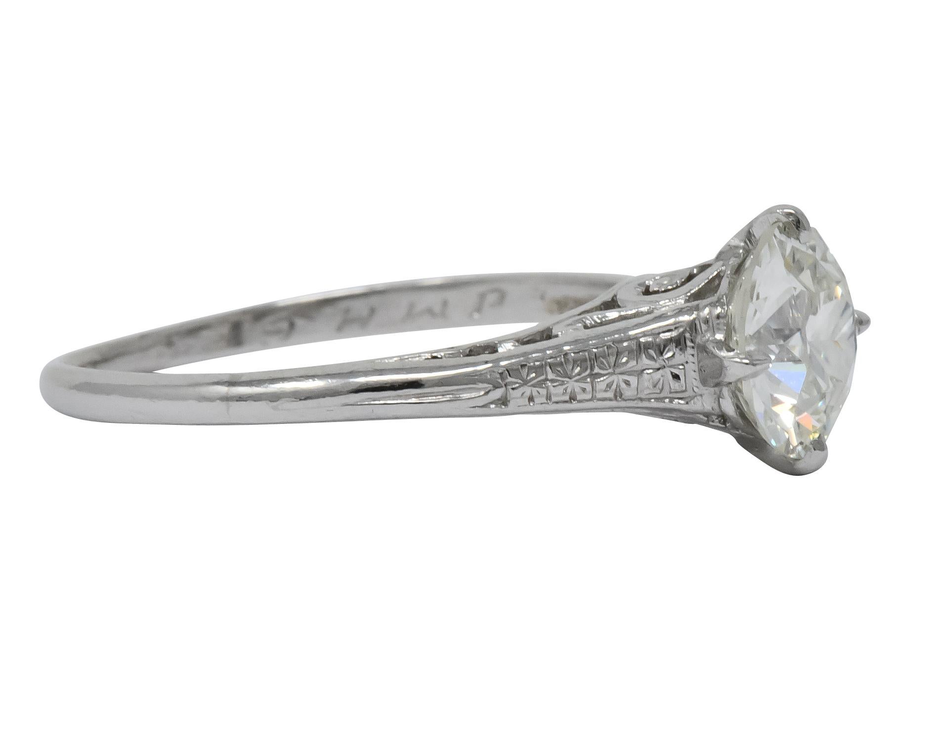 Women's or Men's Edwardian 1.23 Carat Diamond Platinum Solitaire Engagement Ring GIA