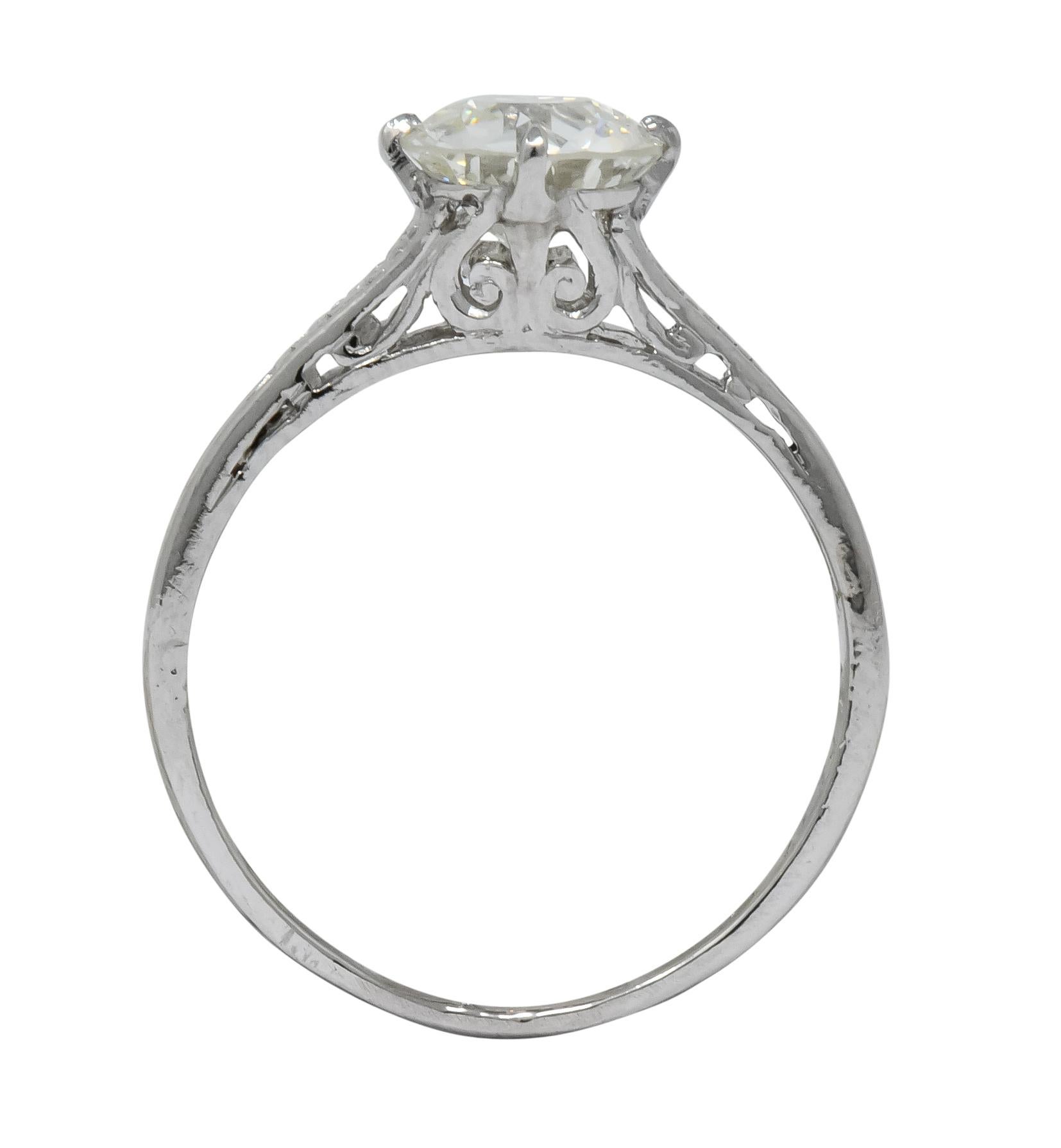 Edwardian 1.23 Carat Diamond Platinum Solitaire Engagement Ring GIA 2