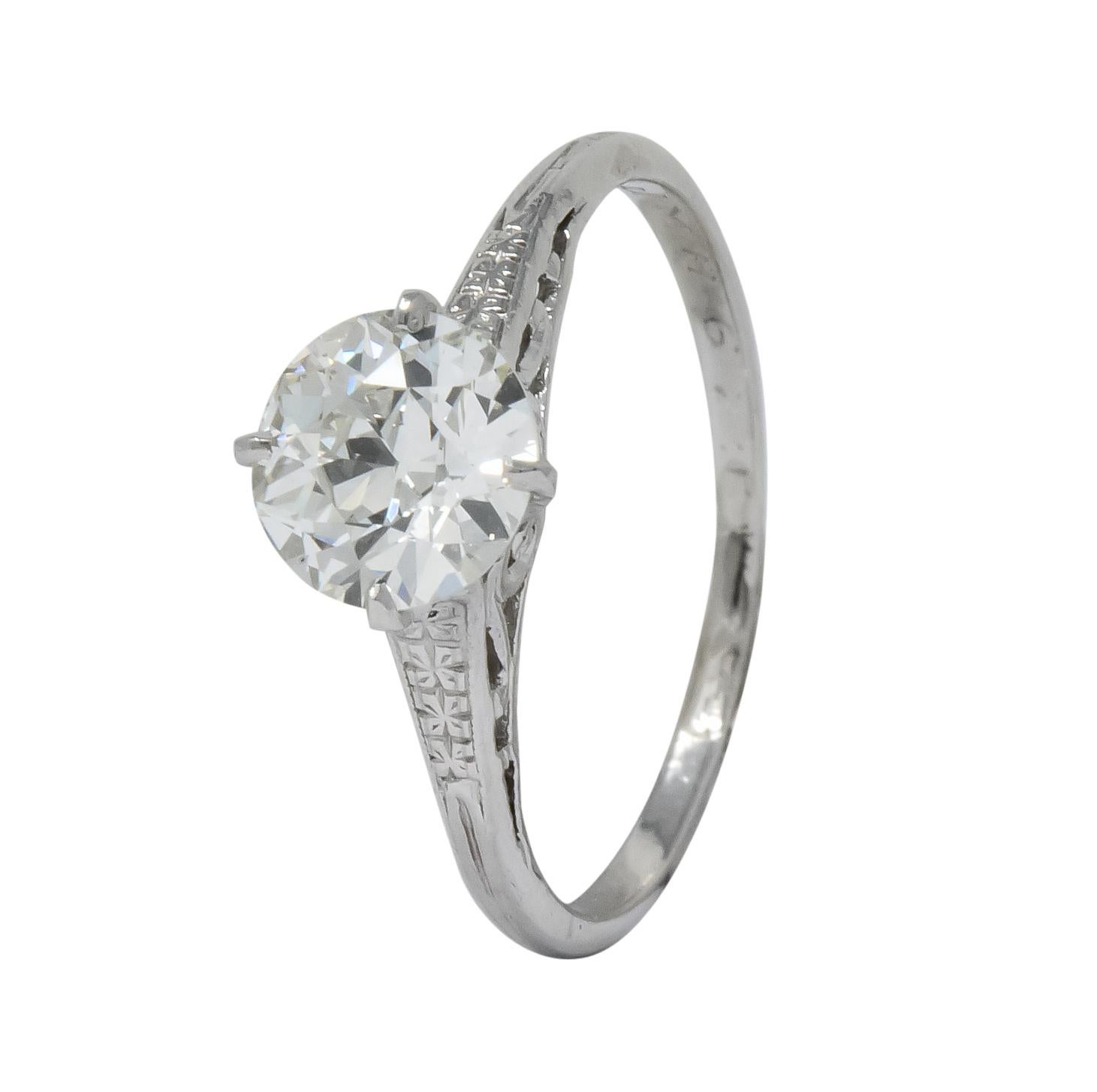 Edwardian 1.23 Carat Diamond Platinum Solitaire Engagement Ring GIA 3