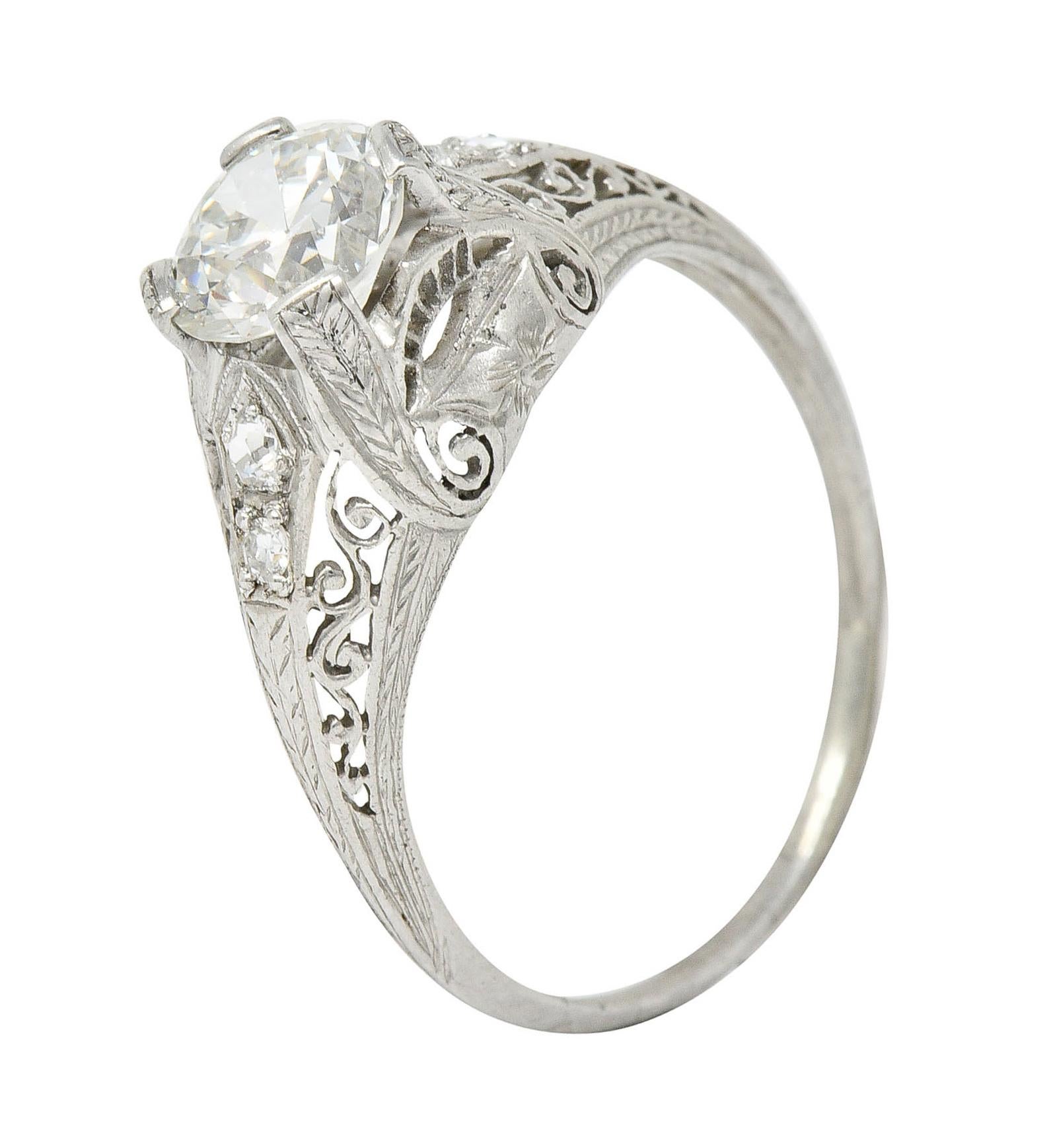 Edwardian 1.25 Carat Diamond Platinum Scrolled Engagement Ring GIA 5