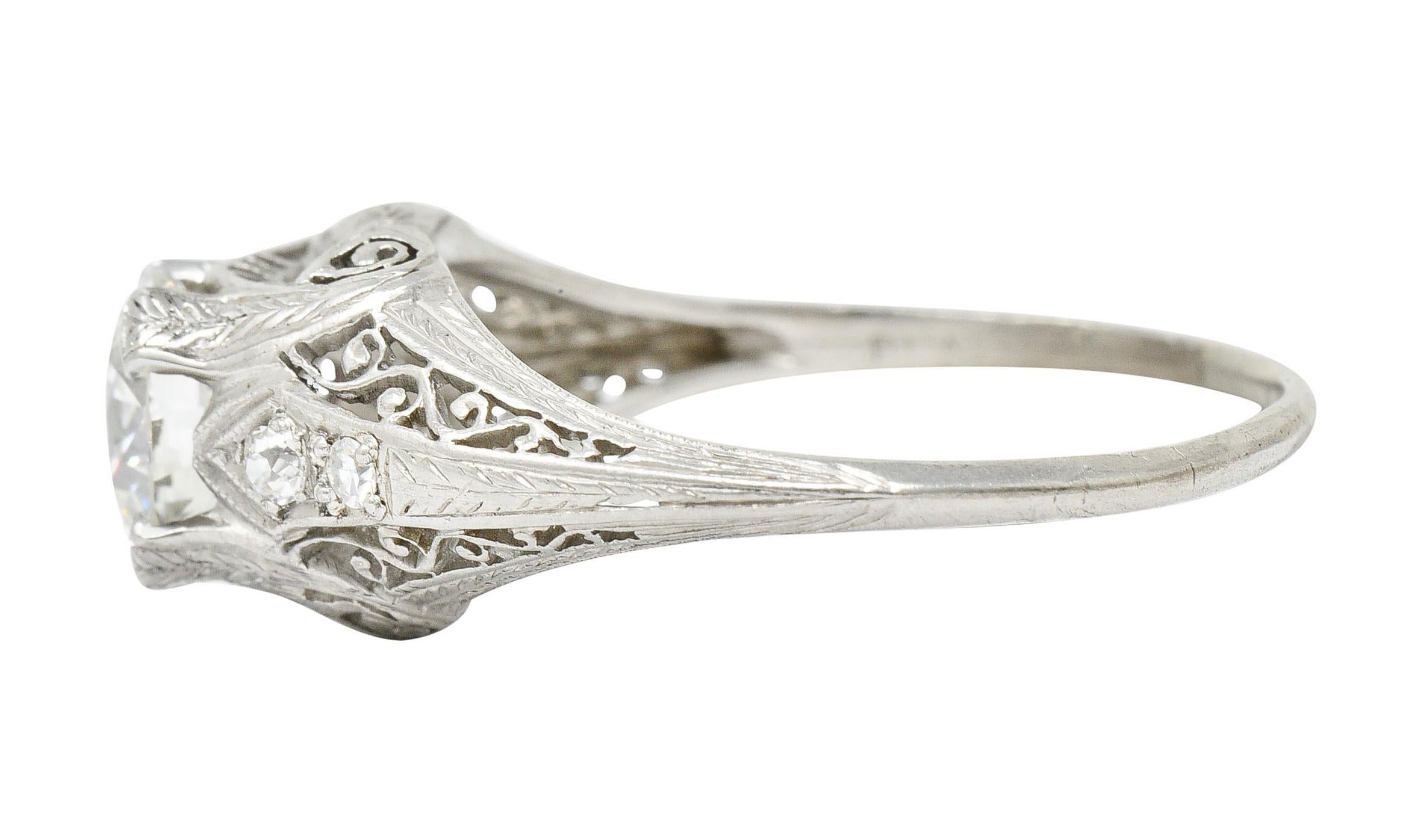 Women's or Men's Edwardian 1.25 Carat Diamond Platinum Scrolled Engagement Ring GIA