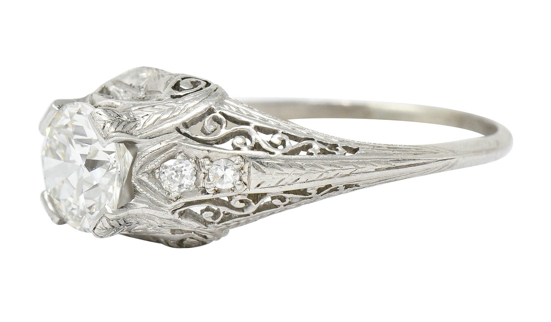 Edwardian 1.25 Carat Diamond Platinum Scrolled Engagement Ring GIA 1