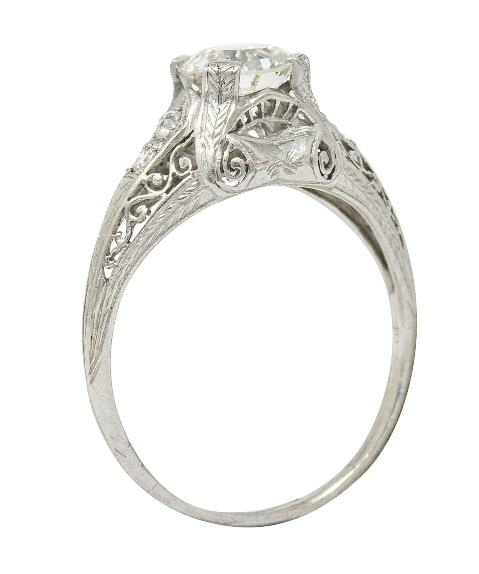 Edwardian 1.25 Carat Diamond Platinum Scrolled Engagement Ring GIA 3