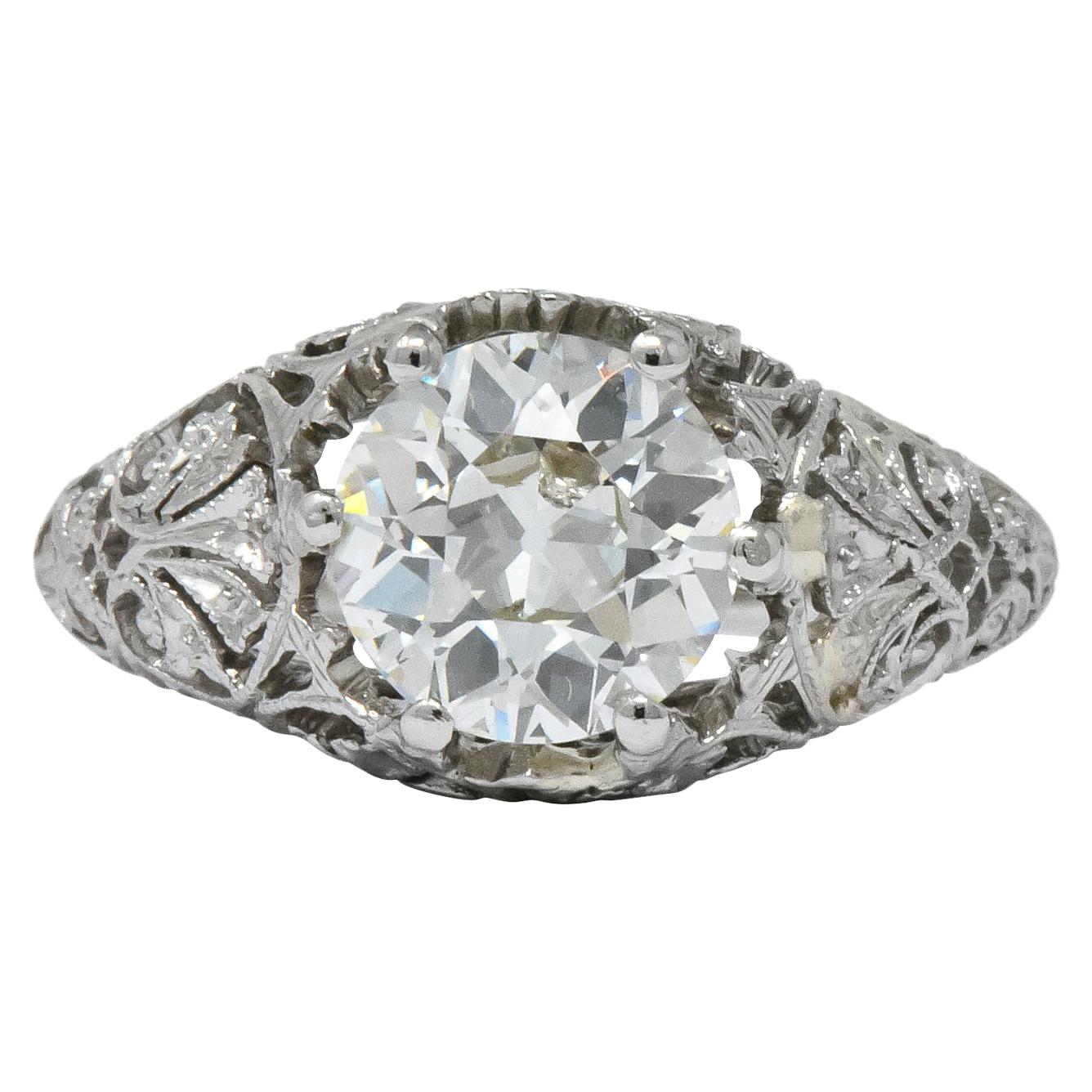 Edwardian 1.25 Carat Old European Diamond Platinum Engagement Ring GIA