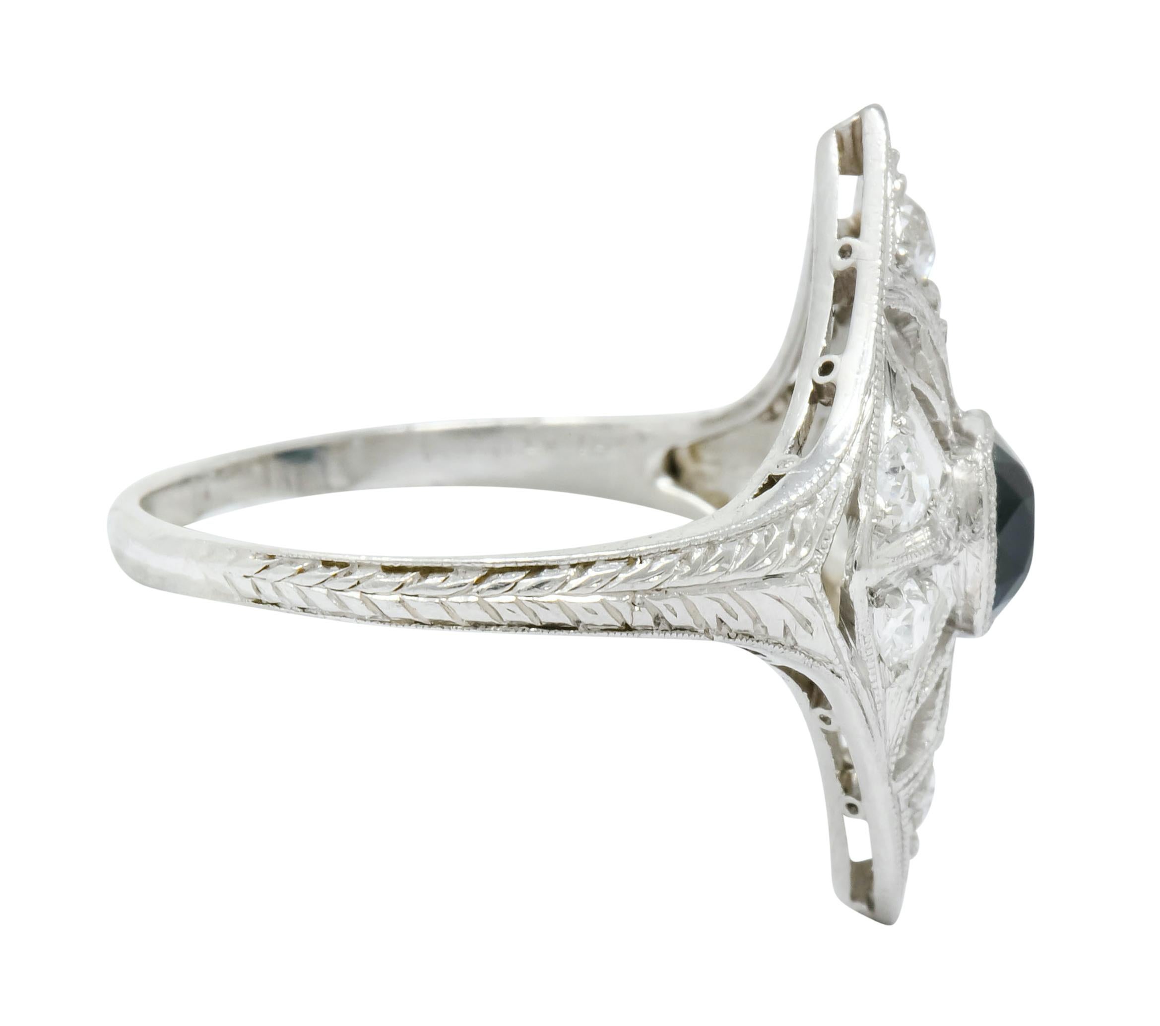 Edwardian 1.25 Carats Sapphire Diamond Platinum Starburst Dinner Ring In Excellent Condition In Philadelphia, PA