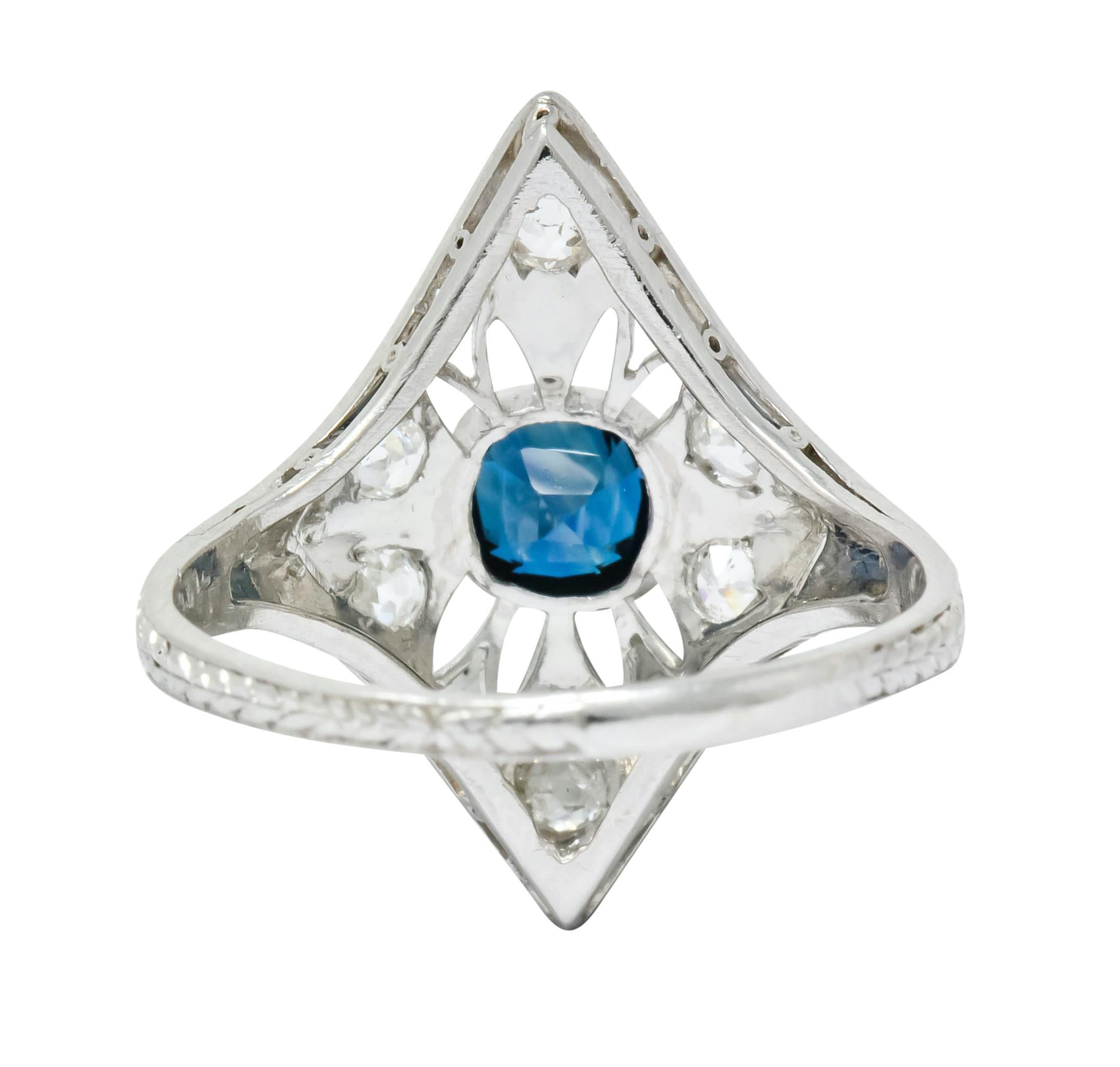 Women's or Men's Edwardian 1.25 Carats Sapphire Diamond Platinum Starburst Dinner Ring