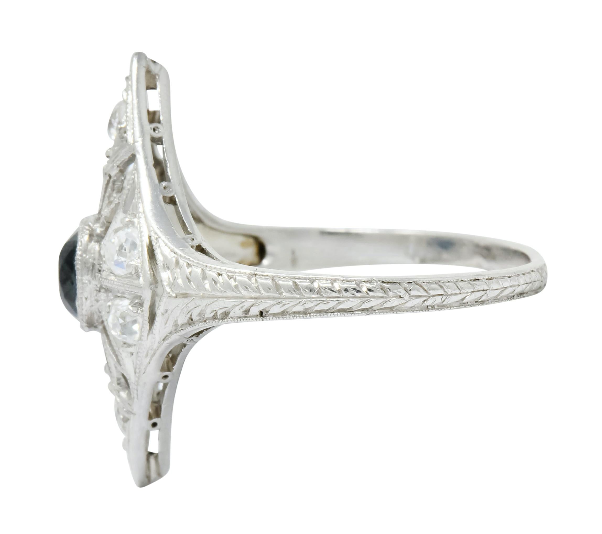Edwardian 1.25 Carats Sapphire Diamond Platinum Starburst Dinner Ring 1