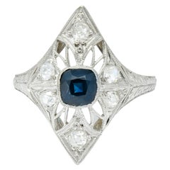 Edwardian 1.25 Carats Sapphire Diamond Platinum Starburst Dinner Ring