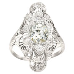 Edwardian 1.25 Ct. Old Mine Filigree Cocktail Ring I-J SI2-I1 in Platinum