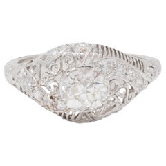 Edwardian 1,25 CTW Mine Diamond Platinum Scrolled Filigree Verlobungsring GIA