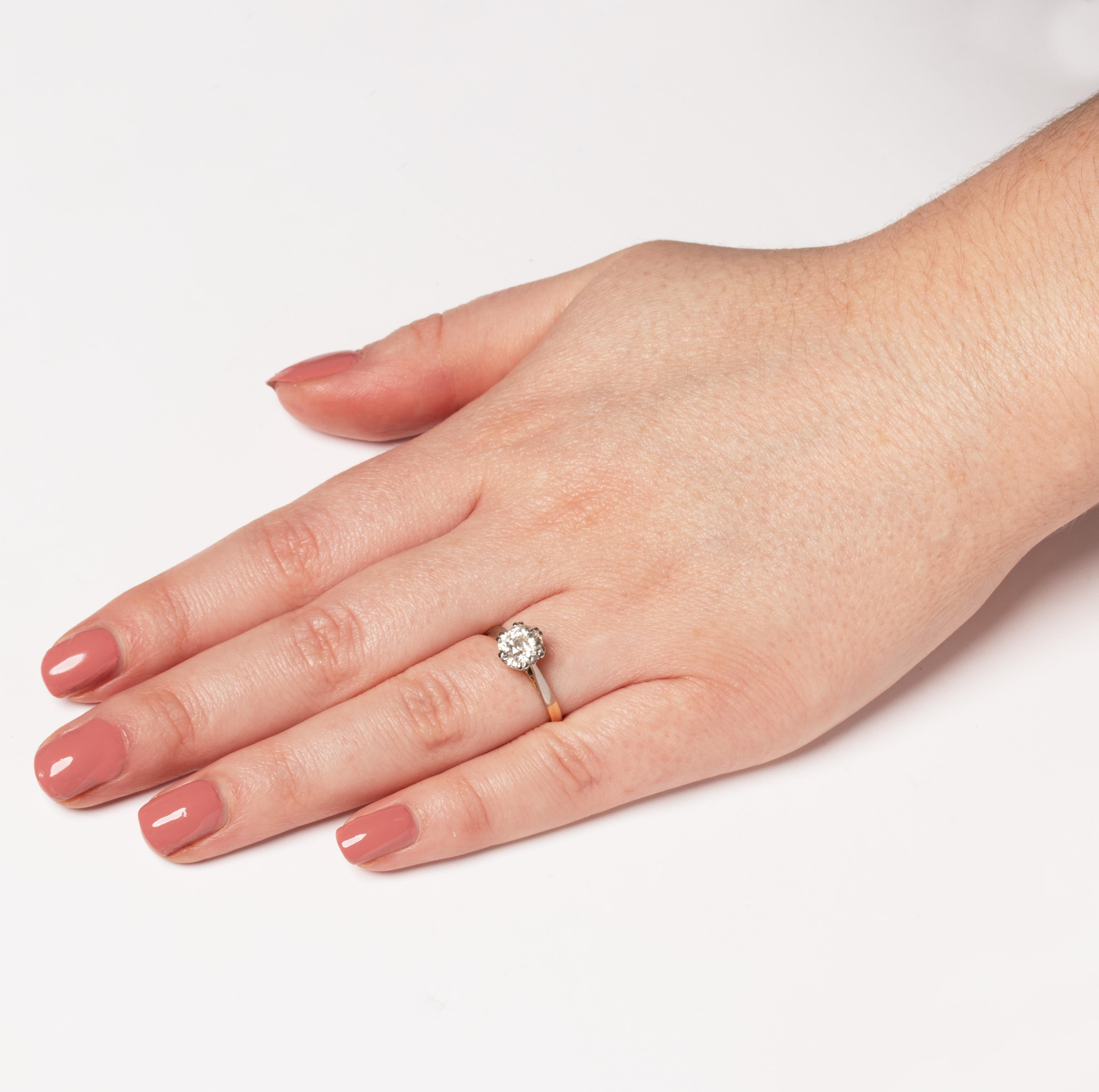 Bague solitaire à diamant de 1,25 ct de style édouardien, C.C.A. Bon état - En vente à London, GB