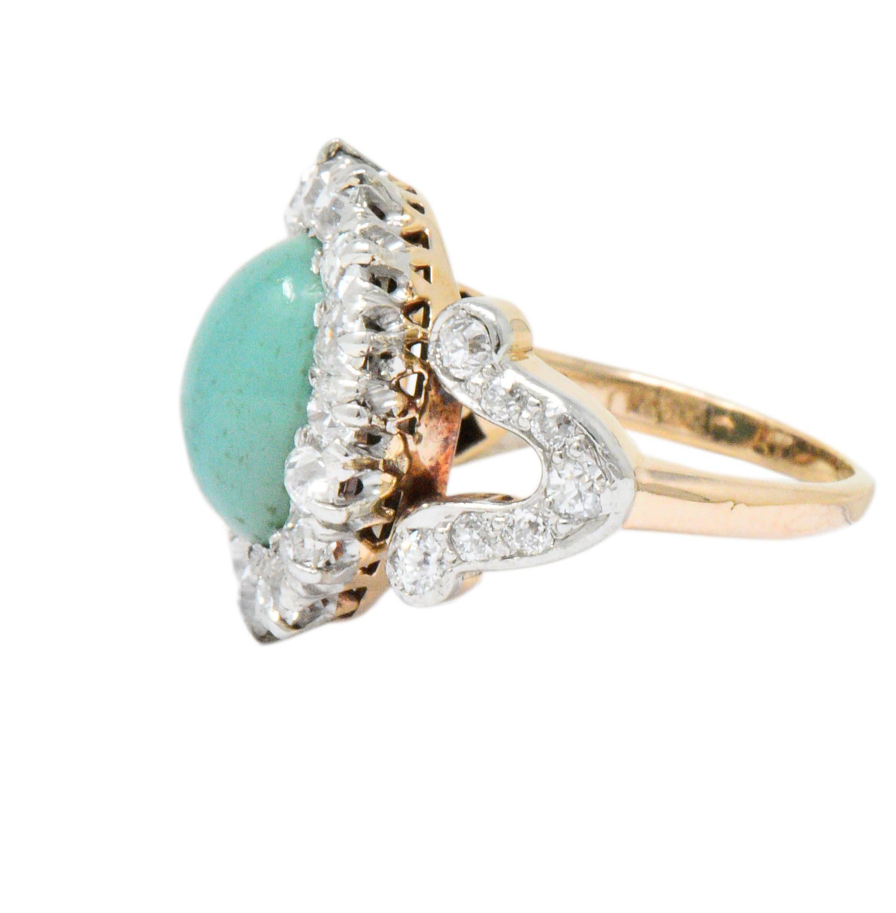 Edwardian 1.26 Carat Diamond Turquoise Platinum-Topped 14 Karat Gold Ring für Damen oder Herren