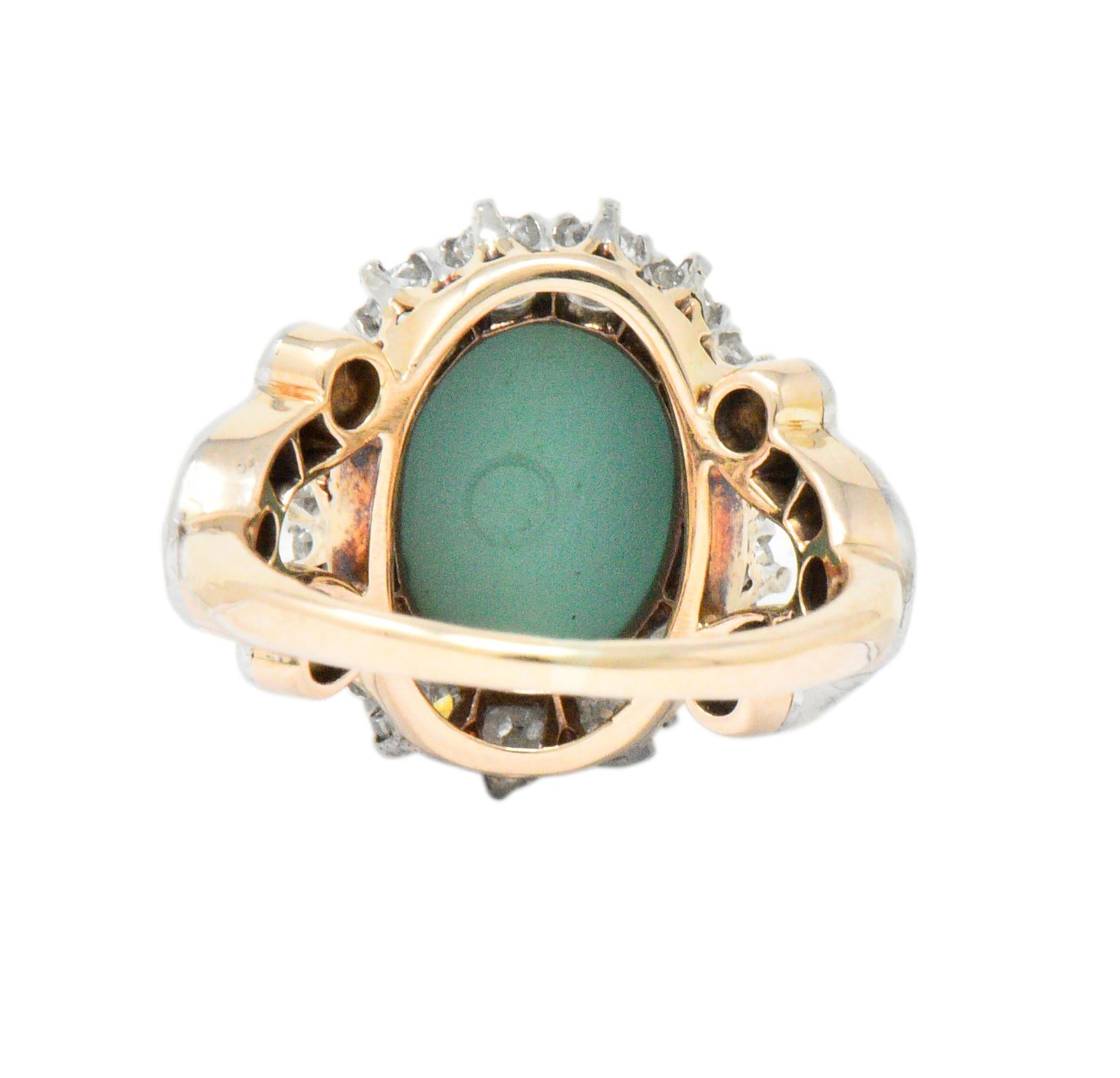 Edwardian 1.26 Carat Diamond Turquoise Platinum-Topped 14 Karat Gold Ring 1