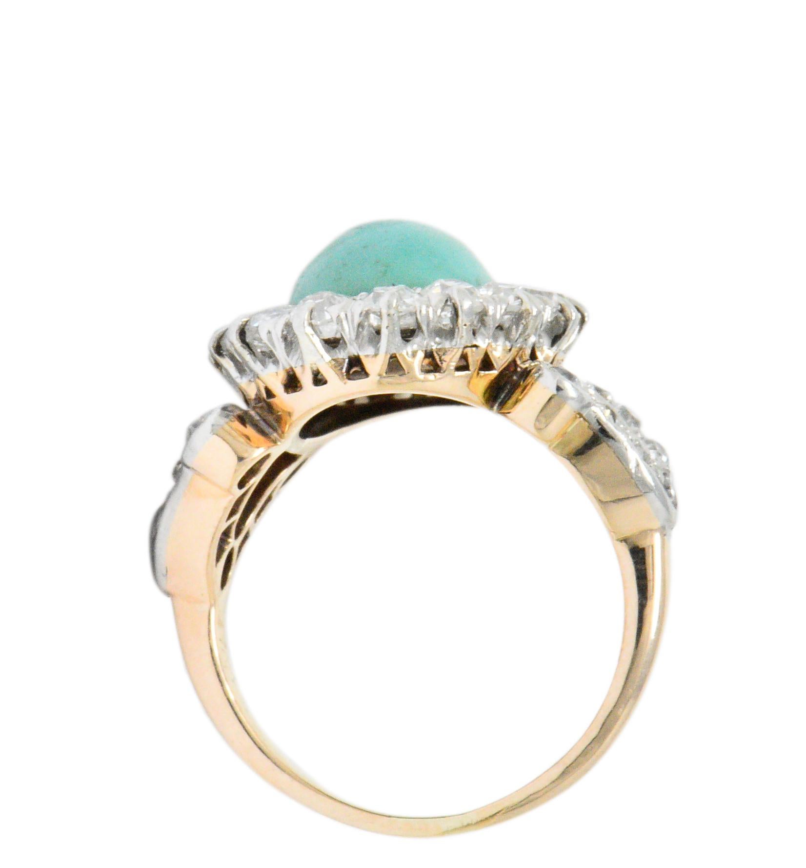 Edwardian 1.26 Carat Diamond Turquoise Platinum-Topped 14 Karat Gold Ring 2