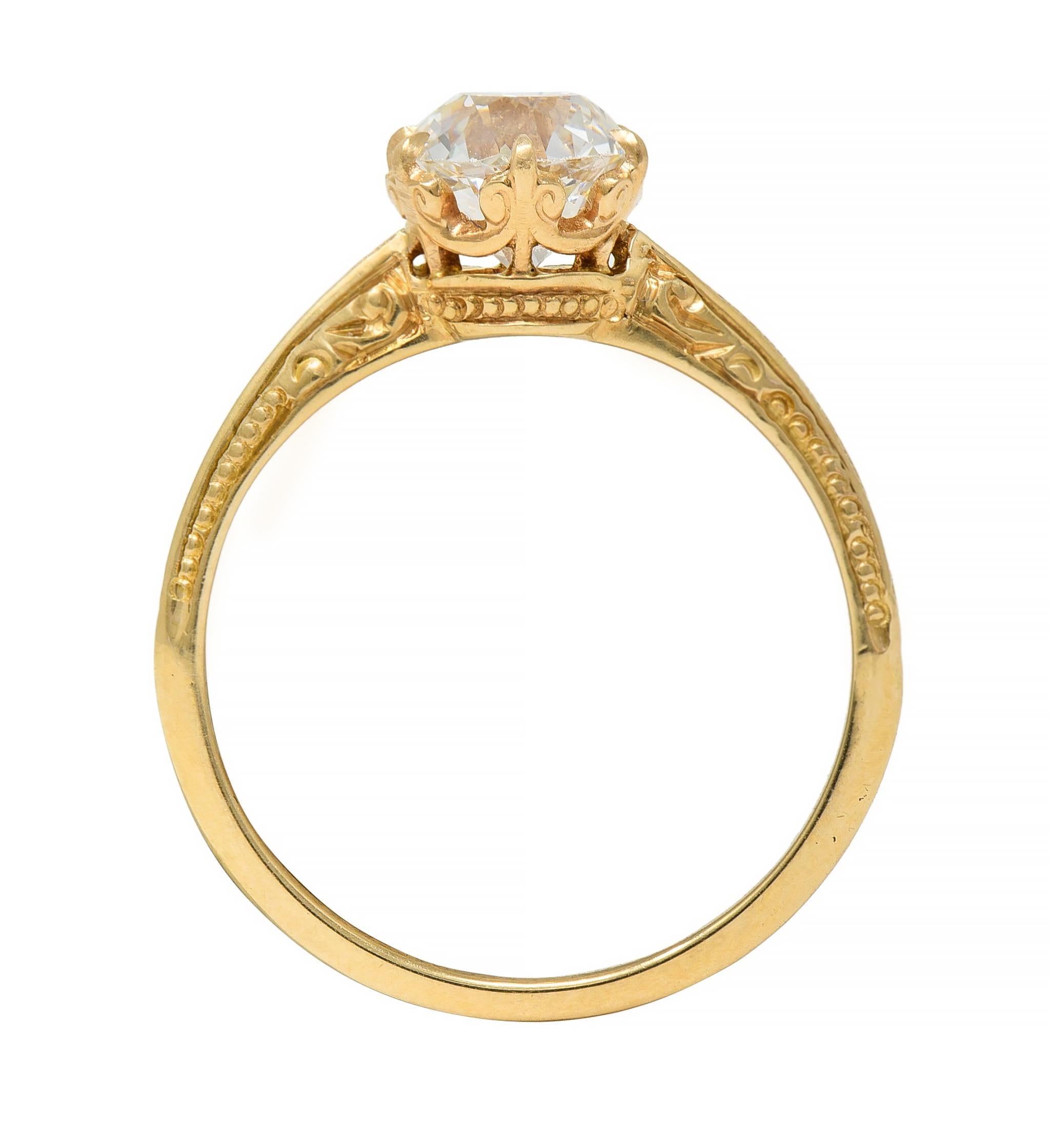 Edwardian 1.26 CTW Old European Diamond 14 Karat Gold Antique Engagement Ring 5