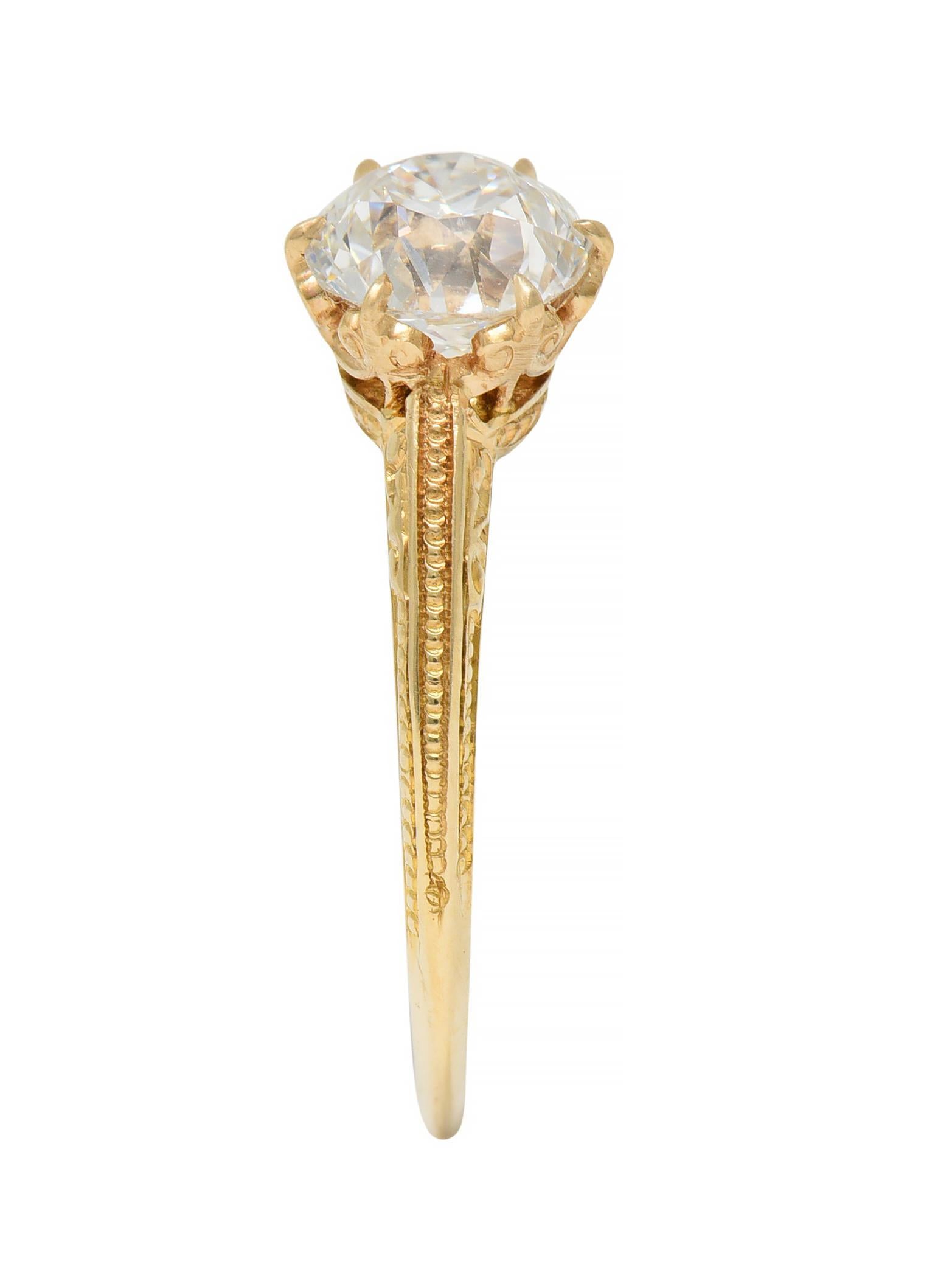 Edwardian 1.26 CTW Old European Diamond 14 Karat Gold Antique Engagement Ring 6
