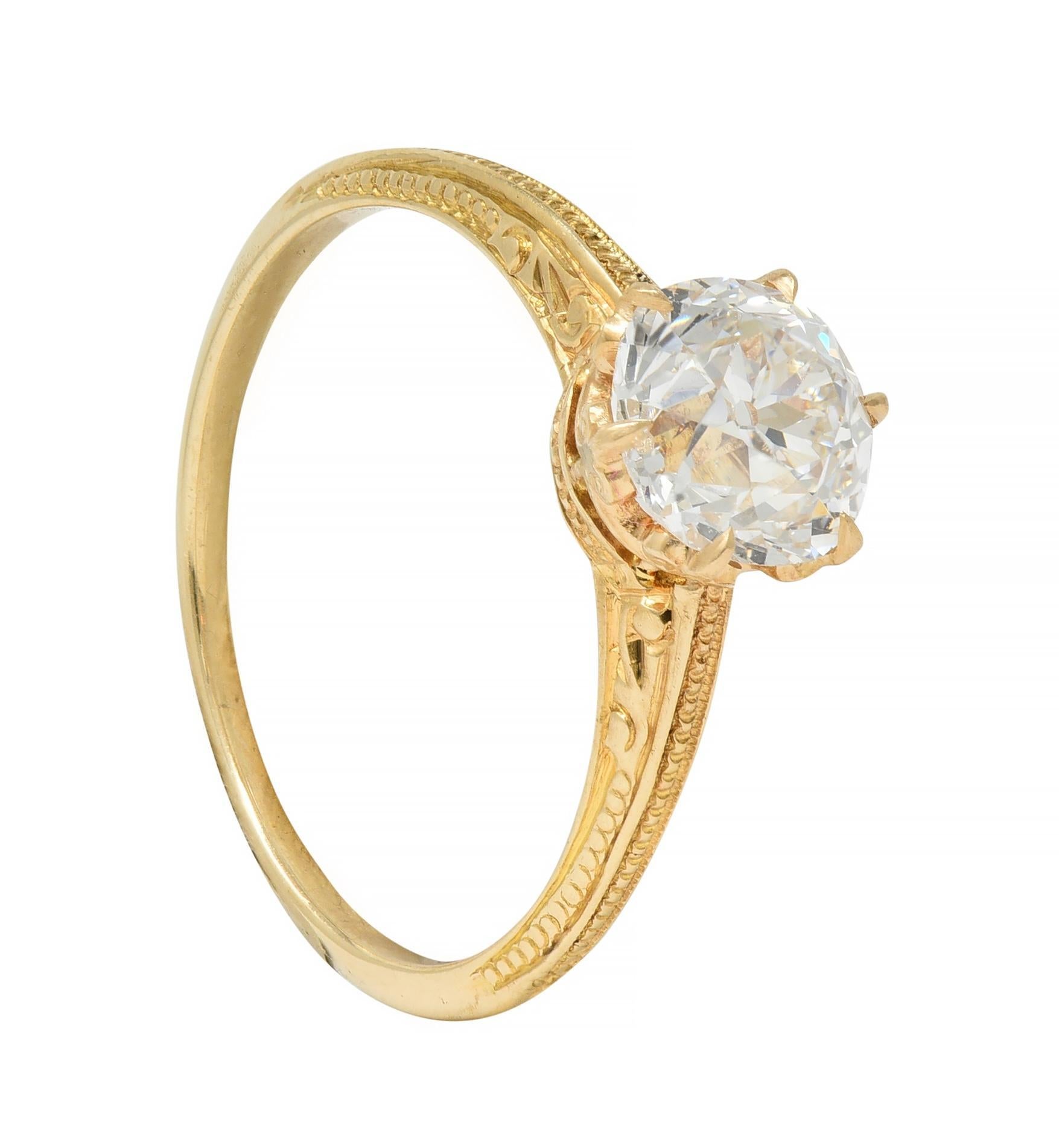 Edwardian 1.26 CTW Old European Diamond 14 Karat Gold Antique Engagement Ring 7