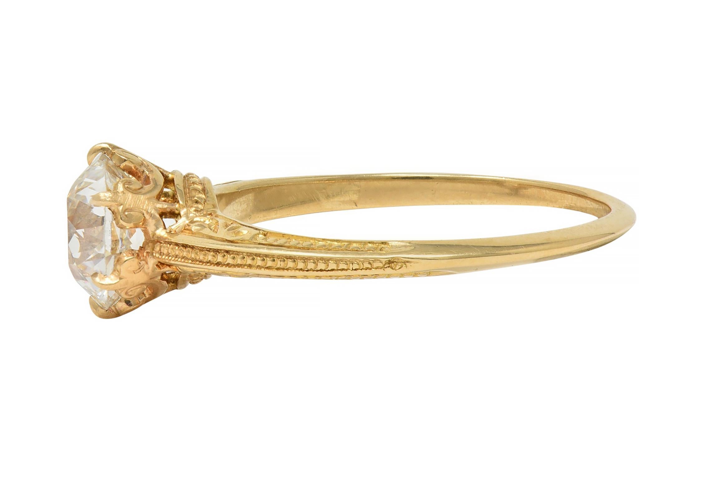 Edwardian 1.26 CTW Old European Diamond 14 Karat Gold Antique Engagement Ring 1