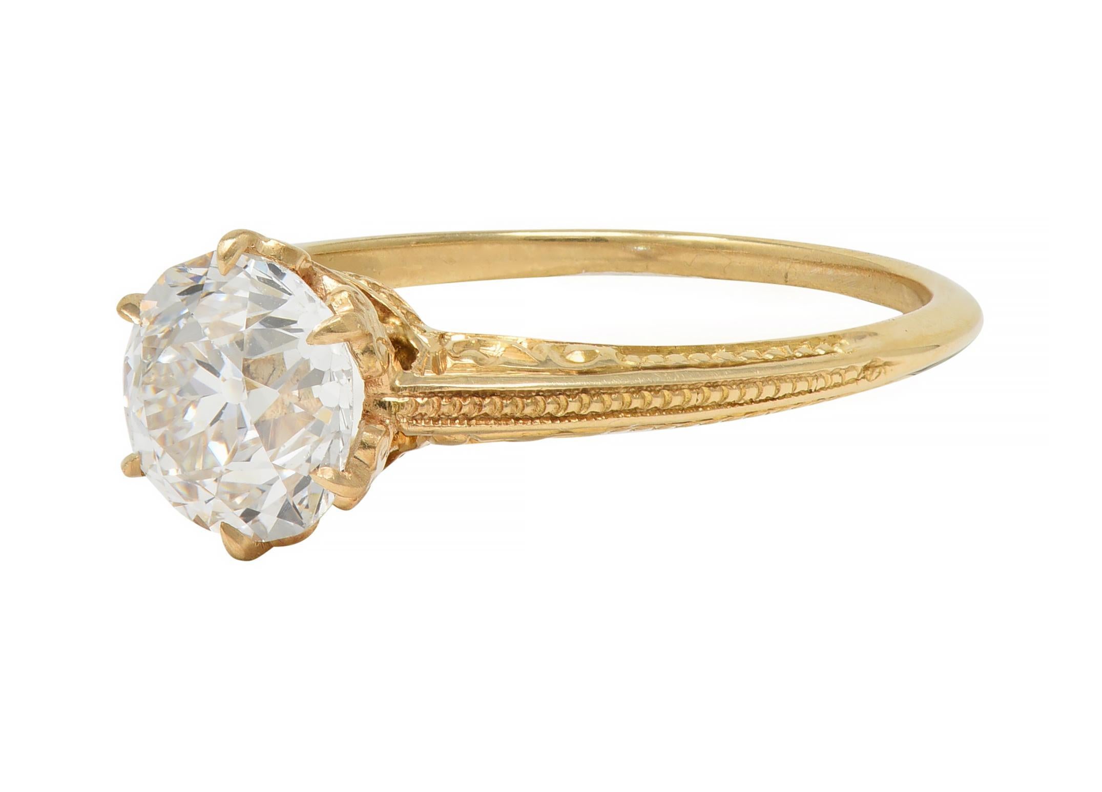 Edwardian 1.26 CTW Old European Diamond 14 Karat Gold Antique Engagement Ring 2