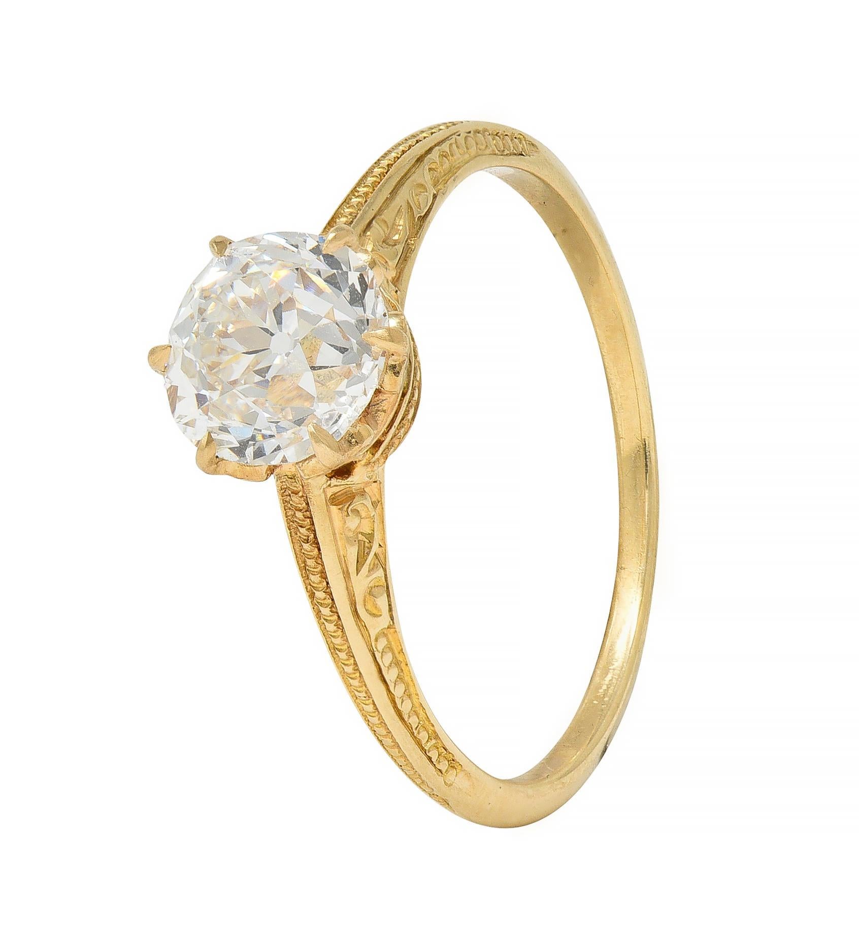 Edwardian 1.26 CTW Old European Diamond 14 Karat Gold Antique Engagement Ring 4