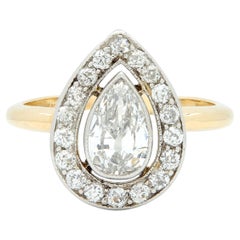 Edwardian 1.27 CTW Pear Cut Diamond Platinum 14K Gold Antique Floating Halo Ring