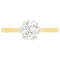 Anello di fidanzamento solitario con diamante da 1,28 carati, epoca edoardiana, circa 1910
