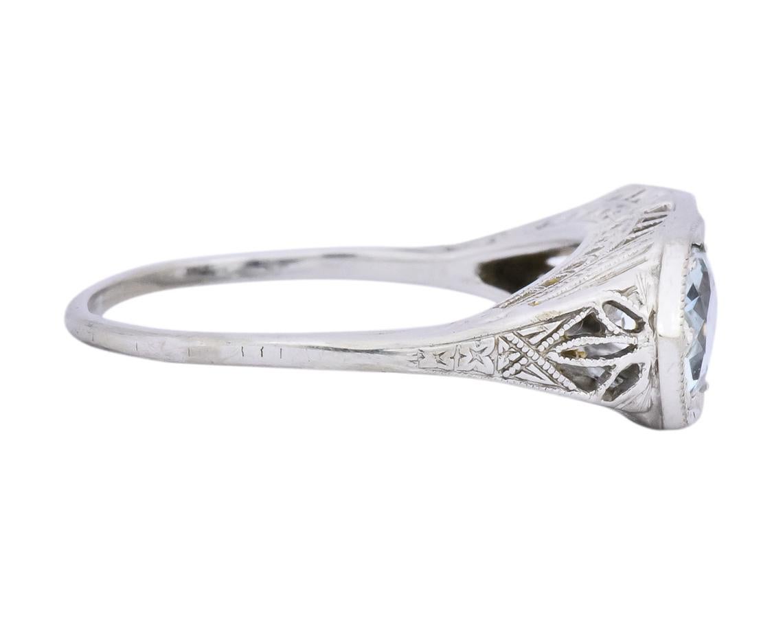 Round Cut Edwardian 1.30 Carat Aquamarine Diamond Platinum Dinner Ring