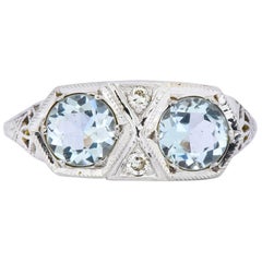 Edwardian 1.30 Carat Aquamarine Diamond Platinum Dinner Ring