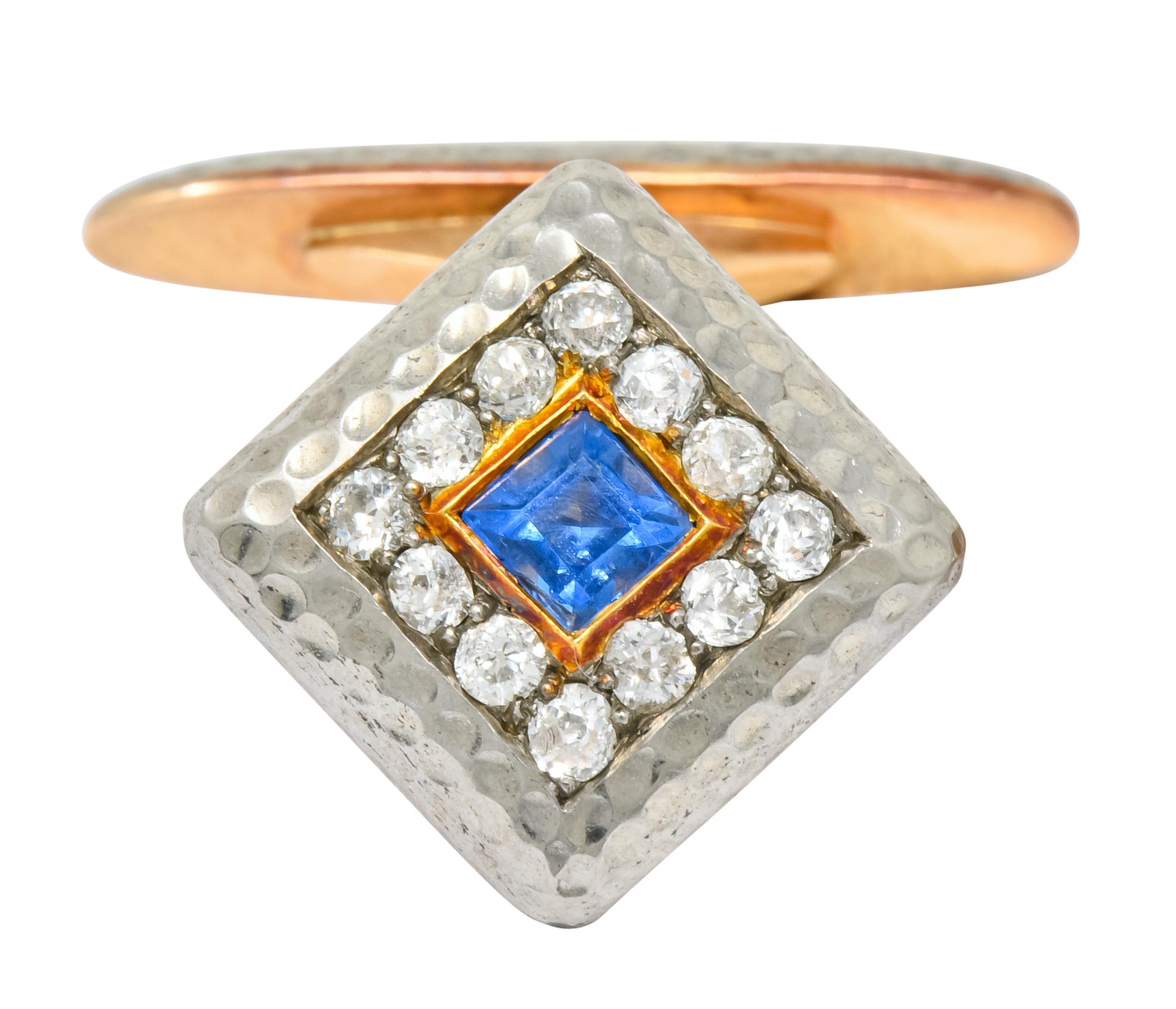Edwardian 1.30 Carat Diamond Sapphire 14 Karat Gold Platinum Cufflinks 1