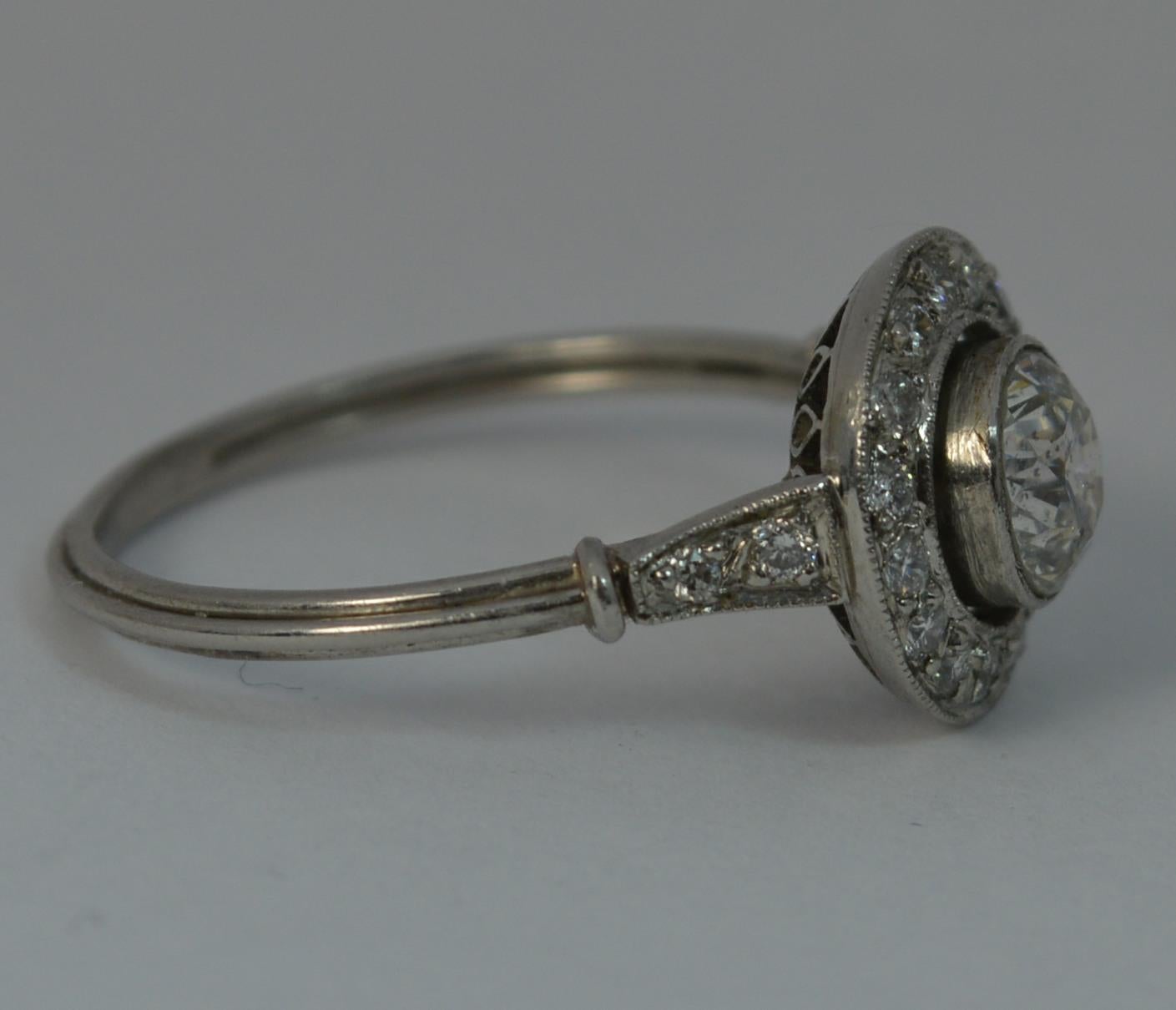 Edwardian 1.30 Carat Old Cut Diamond and Platinum Halo Engagement Ring 5