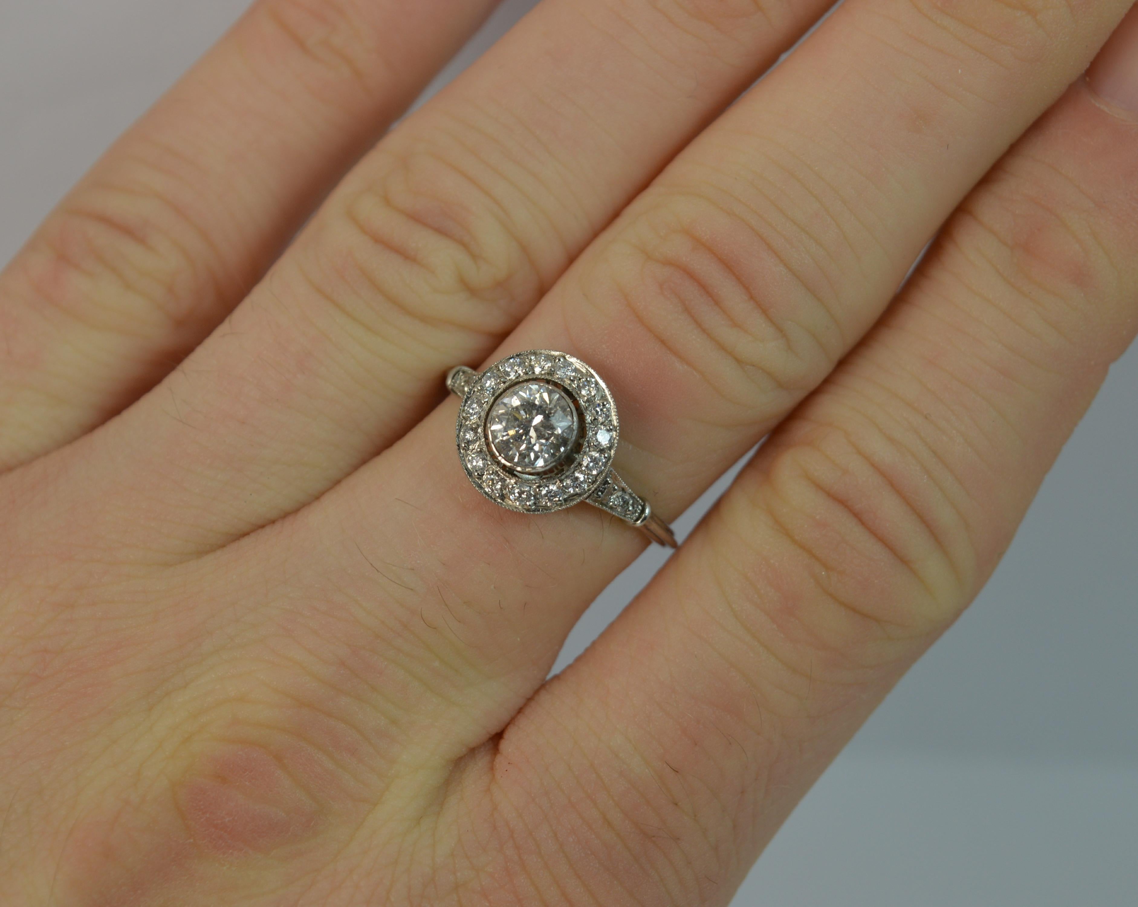 Edwardian 1.30 Carat Old Cut Diamond and Platinum Halo Engagement Ring In Excellent Condition In St Helens, GB