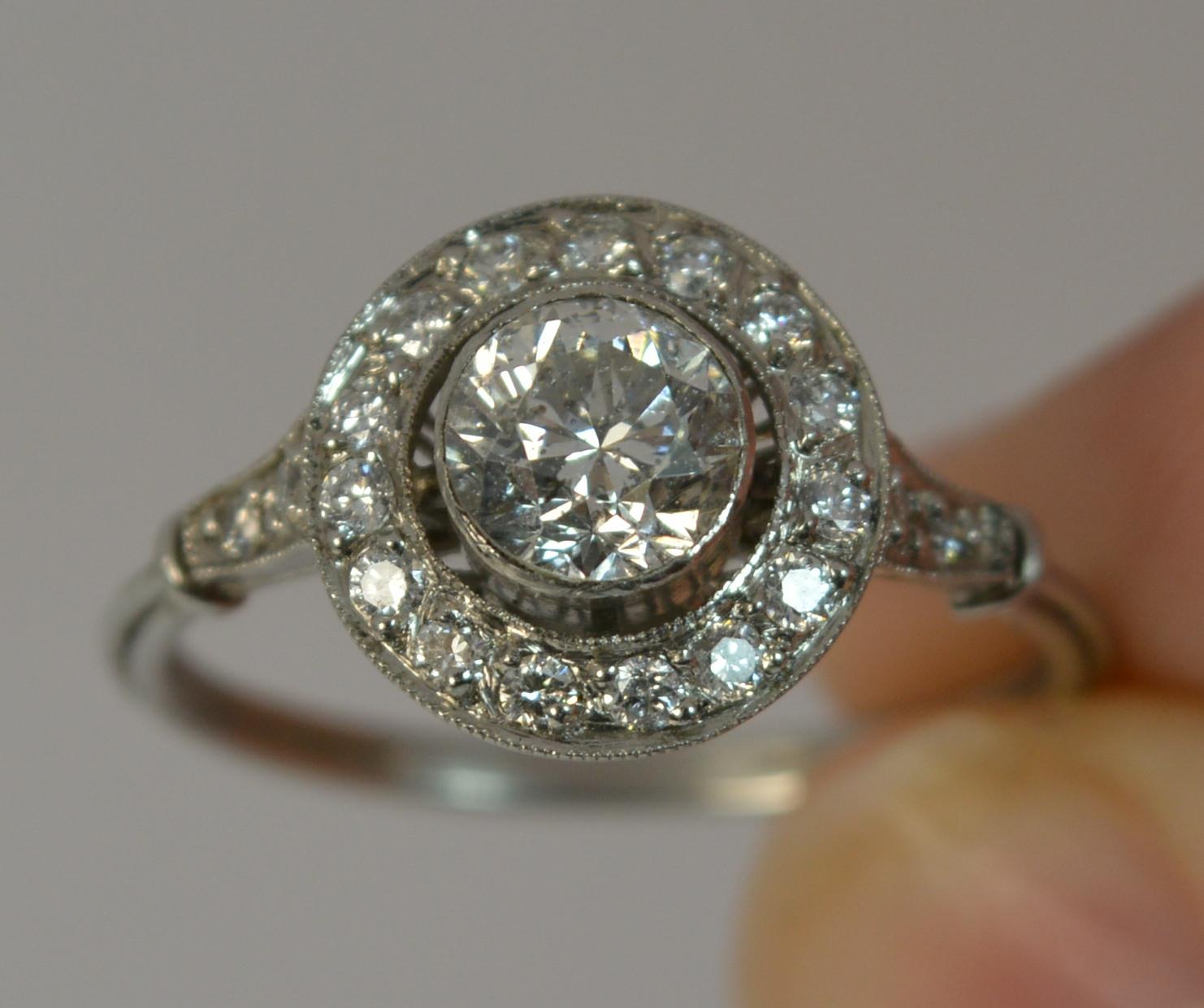 Edwardian 1.30 Carat Old Cut Diamond and Platinum Halo Engagement Ring 2