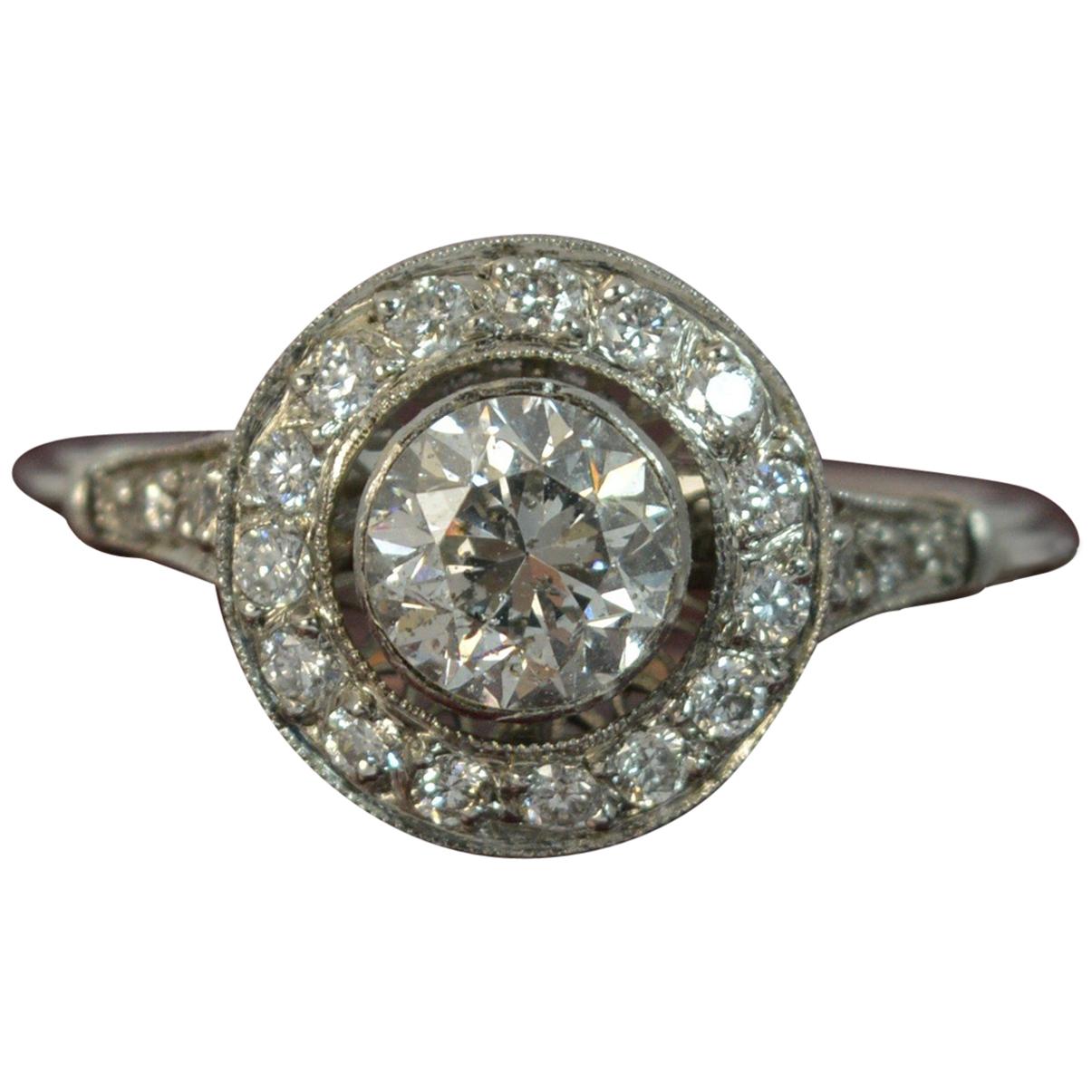 Edwardian 1.30 Carat Old Cut Diamond and Platinum Halo Engagement Ring