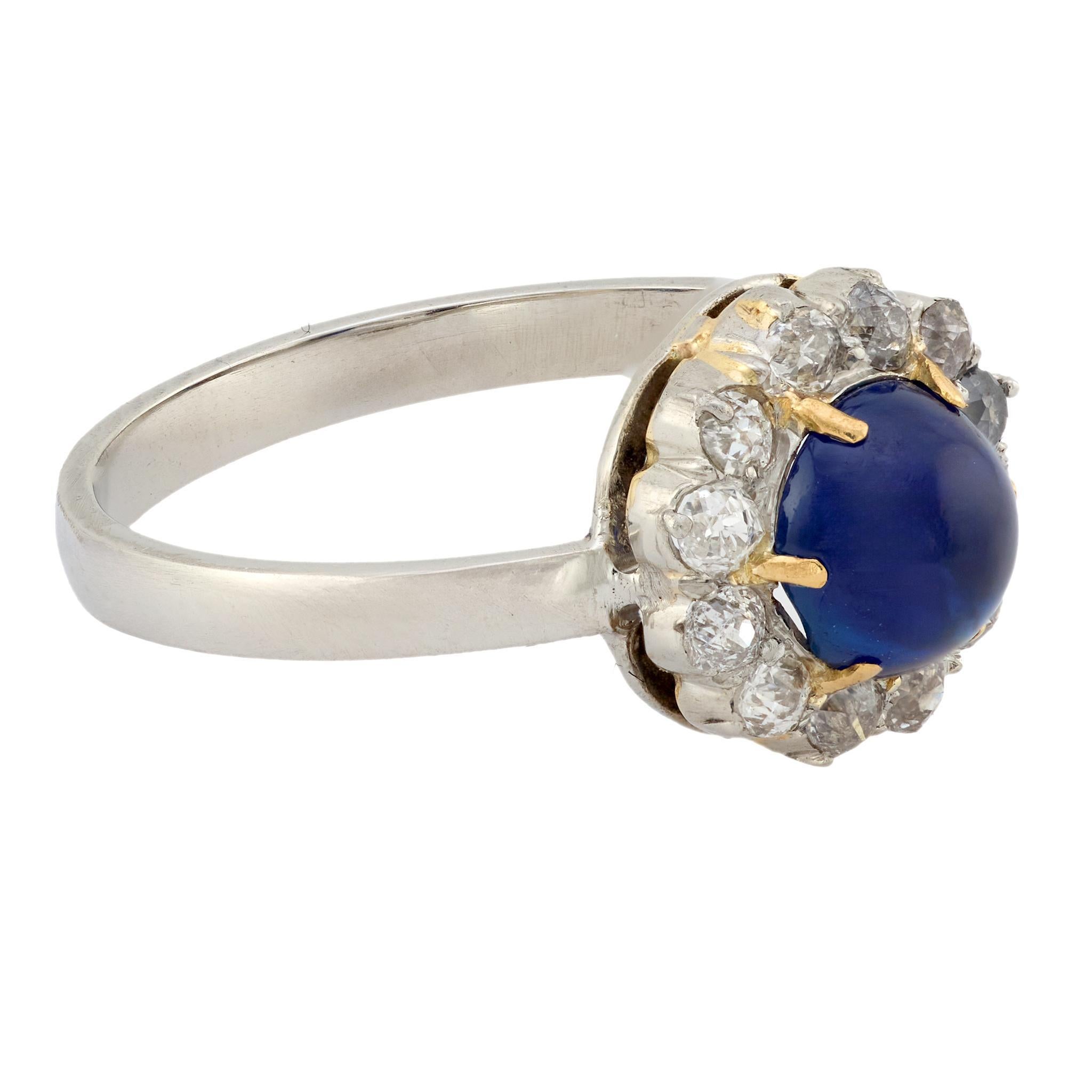 Edwardian 1,30 Karat Saphir Diamant Platin Cluster Ring Damen im Angebot