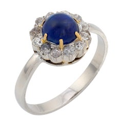 Anillo eduardiano en racimo de zafiros y diamantes en platino de 1,30 quilates
