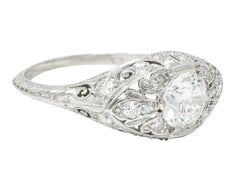 Edwardian 1.30 Carats Diamond Platinum Scrolled Engagement Ring