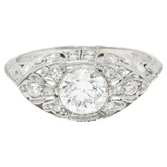 Edwardian 1.30 Carats Diamond Platinum Scrolled Engagement Ring