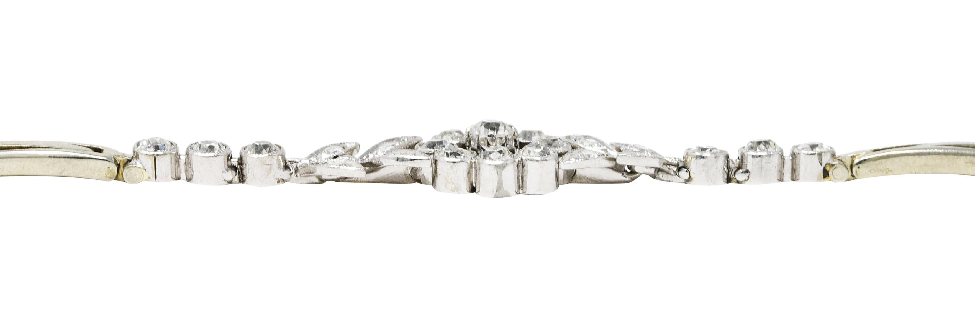 Edwardian 1.30 Carats Old Mine Diamond Platinum 18 Karat White Gold Bracelet 1