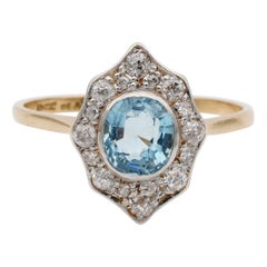 Edwardian 1.30 Carat Aquamarine 1.04 Diamond Gold Platinum Rare Ring