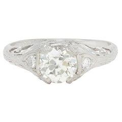Bague de fiançailles Edwardienne 1.30 CTW Old European Diamond Platinum Antique Foliate