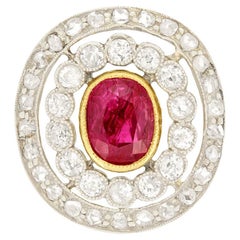 Antique Edwardian 1.30 Carat Ruby and Diamond Double Halo Ring, c.1910s