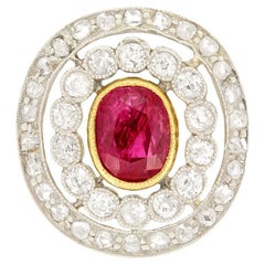 Anillo eduardiano con doble halo de rubíes y diamantes de 1,30 ct, c.1910