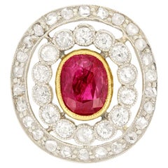 Bague édouardienne à double halo de rubis et de diamants de 1,30 carat, c. 1910