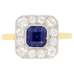 Antique Edwardian 1.30ct Sapphire and Diamond Cluster Ring, c.1910s